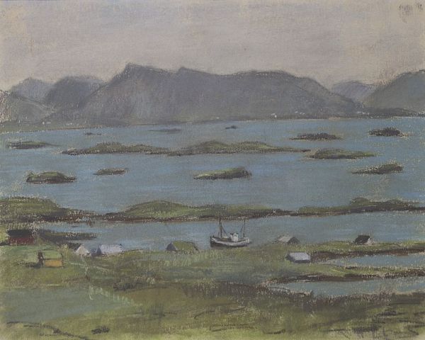 Erwin Lutz-Waldner "Landschaft Lofoten" Pastell