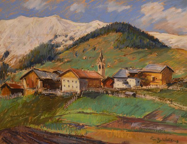 Erwin Lutz-Waldner "Serfaus Fiss" Pastell 48 x 63,5 cm