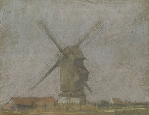 Erwin Lutz-Waldner "Windmühle" Pastell