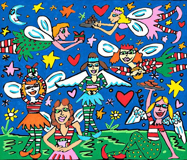 James Rizzi "fairies with food" 1999, Gicléedruck auf Leinwand - 22,5 x 26,5cm