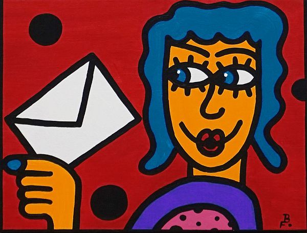 Franz Basdera "Liebesbrief" Acryl auf Leinwand 24  x 30 cm