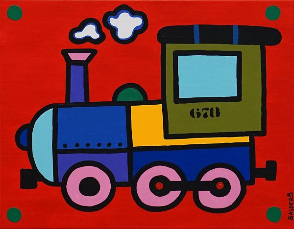 Franz Basdera "Meine erste Lokomotive" Acryl auf Leinwand 40 x 50 cm