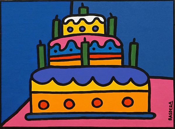 Franz Basdera "Birthday cake" Acryl auf Leinwand 30 x 40 cm