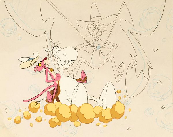 Friz Freleng "Pink Panther - Cowboy and Horse" Original Production Cel + Drawing