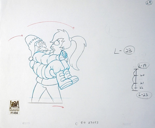 Futurama "Leyla carrying Prof" Original Pencil Drawing 26,5 x 31,5 cm