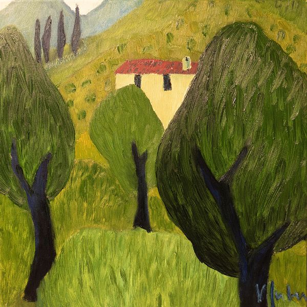 Veronika Gerber "Haus in Laghel Arco" - Öl auf Leinwand - 40 x 40 cm