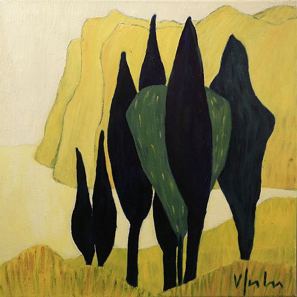 Veronika Gerber "Zypressen bei Porto San Nicolo" - Öl auf Leinwand - 60 x 60 cm