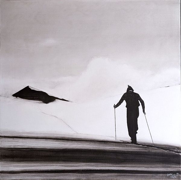 Günter Leiter "Auf verwehter Spur II"  Kohle auf Naturleinen - 80 x 80cm