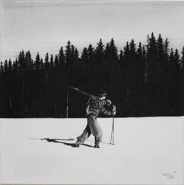 Günter Leiter "Den Wald entlang"  Kohle auf Naturleinen - 60 x 60cm