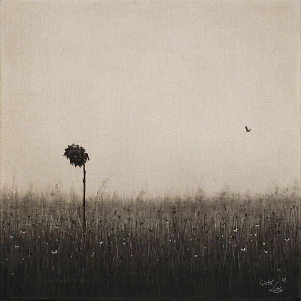 Günter Leiter "Lass den Kopf nicht hängen" Kohle auf Naturleinen - 60 x 60cm