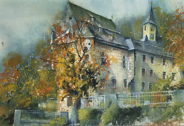 Heinz Hofer "Innsbruck Weiherburg" Aquarell 50 x 65 cm