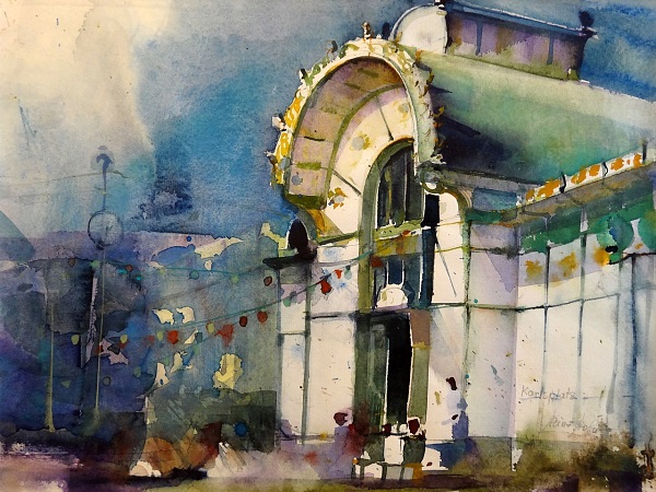 Heinz Hofer "Wien - Karlsplatz" Aquarell 30 x 40 cm