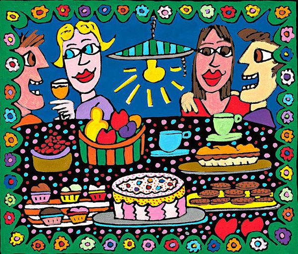 James Rizzi "holiday desserts" 1999, Gicléedruck auf Leinwand - 19,5 x 22cm