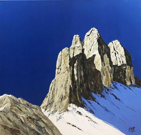 Hubert Zöhrer "Drei Zinnen - Dolomiten" Acryl auf Leinwand 80 x 80 cm