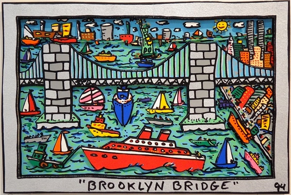 James Rizzi "Brooklyn Bridge" 1994, 3D-Siebdruck, 15 x 22 cm