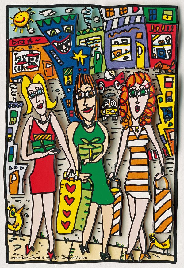 James Rizzi "girls out shopping" 1995 - 29 x 20cm