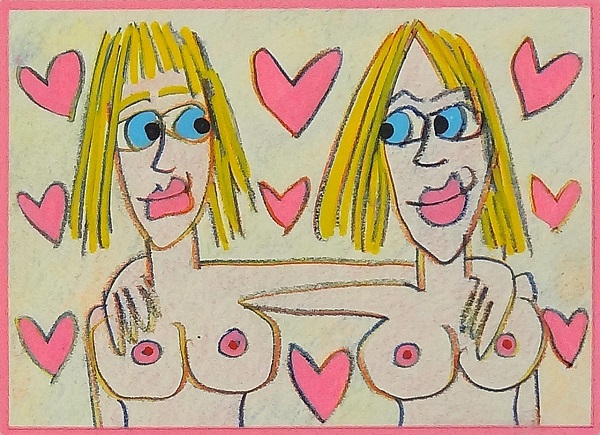 James Rizzi "If you like me I like you" 2008, Buntstift auf Papier 14,5 x 21 cm