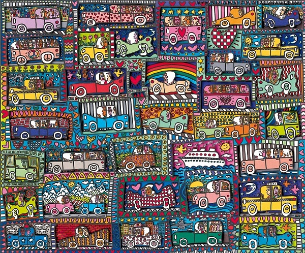 James Rizzi "Road Trip and a Cruise Ship" 2008, 3D Siebdruck 63 x 74 cm