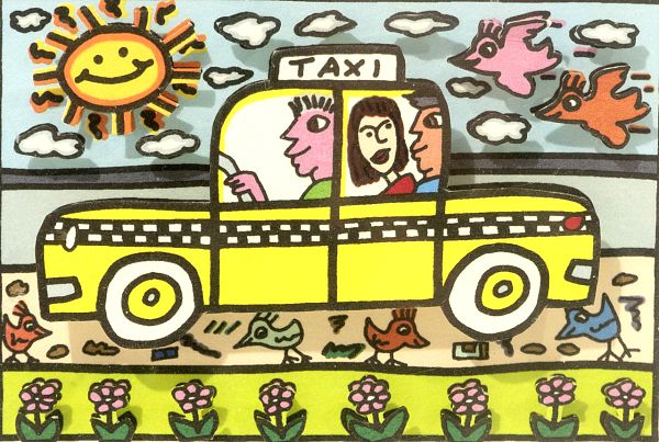 James Rizzi "taxi for two" 2010, originialsignierte 3D-Komstruktion, 5,4 x 8,6cm