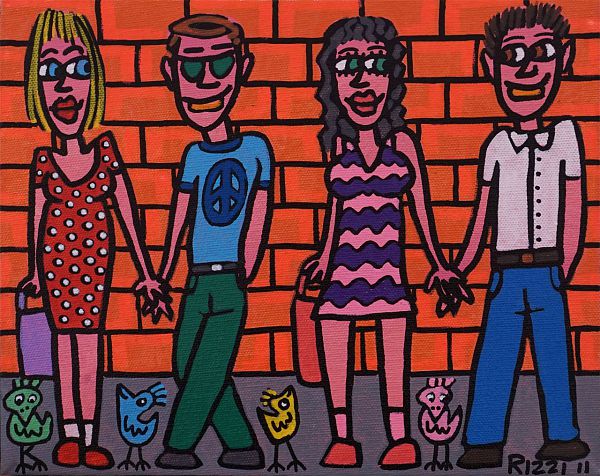 James Rizzi "the best time with best friends" 2011 - Acryl auf Leinwand - 20 x 26cm
