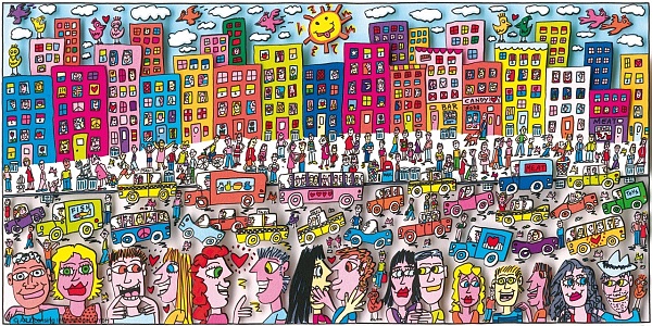 James Rizzi "The life and love in Brooklyn" 3D Siebdruck 19 x 38 cm