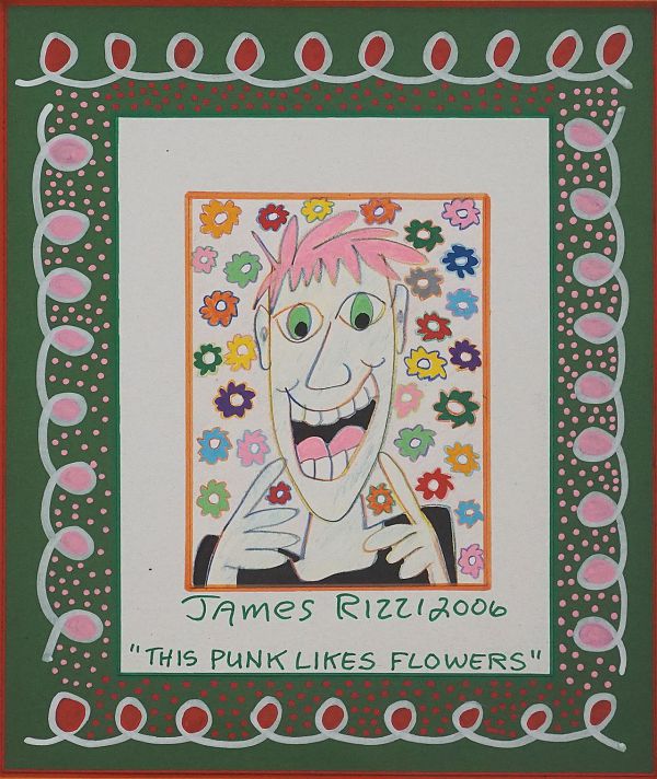 James Rizzi "this punk likes flowers" 2006 - Mischtechnik -  28 x 22cm