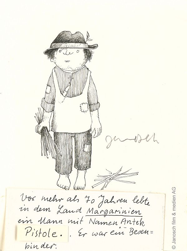 Janosch "Besenbinder Antek" Mischtechnik - 20 x 16 cm
