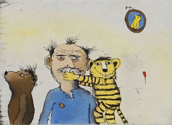 Janosch "Der Tiger umarmt Janosch" Radierung 40 x 50 cm