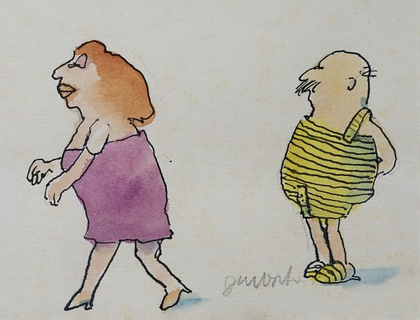 Janosch "Ich gehe jetzt Wondrak" handaquarellierte Radierung - 16 x 21 cm