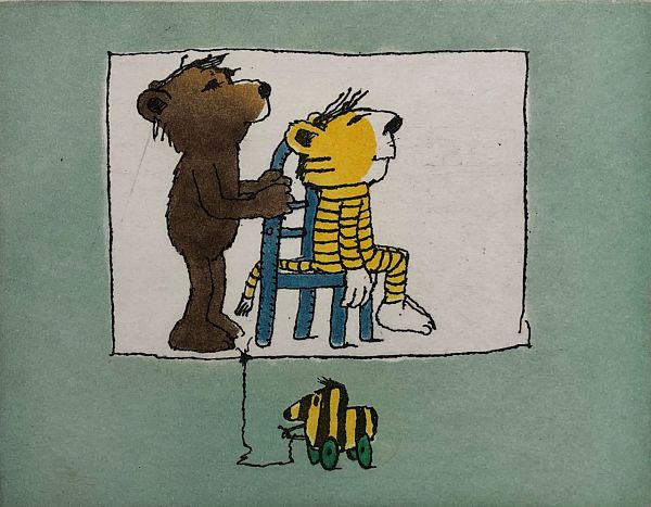 Janosch "Wir warten auf ..." Radierung 16 x 20 cm