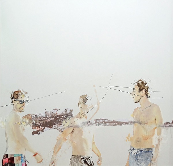 Jessica Rimondi "The bathers" Mischtechnik auf Holz 90 x 90 cm
