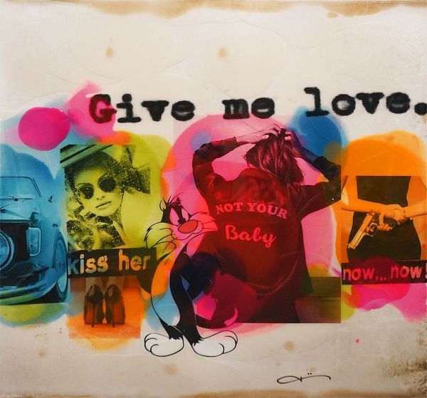 Jörg Döring "Give me love" Mixed Media 100 x 100 cm