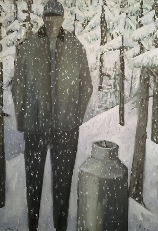 Josef Costazza "Milcher im Winter" Öl auf Leinwand, 80 x 55 cm