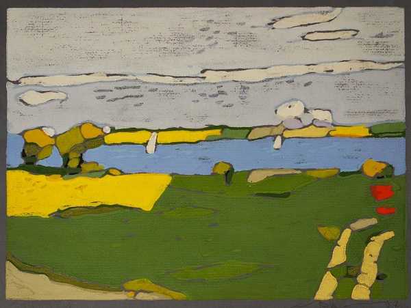 Klaus Fussmann "Förde bei Neukirchen" Farblinolschnitt 29,5x41,5 cm