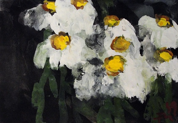 Klaus Fussmann "Margeriten" Gouache 15 x 22 cm