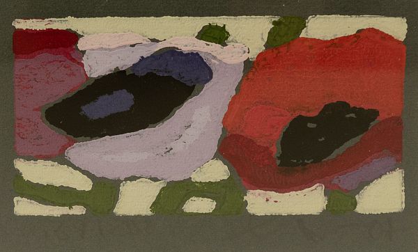 Klaus Fussmann "Mohn rosa, rot" Farblinolschnitt 9,5 x 15cm