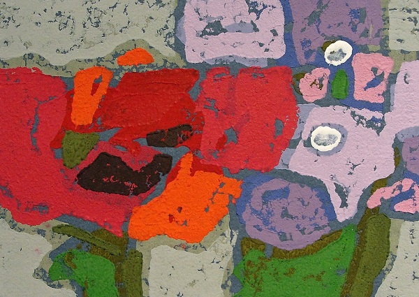 Klaus Fussmann "Mohn und Phlox" Linolschnitt, 10 x 13 cm