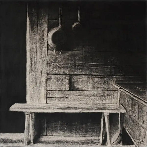 Günter Leiter "Kuchl" Kohle auf Naturleinen, 60 x 60cm