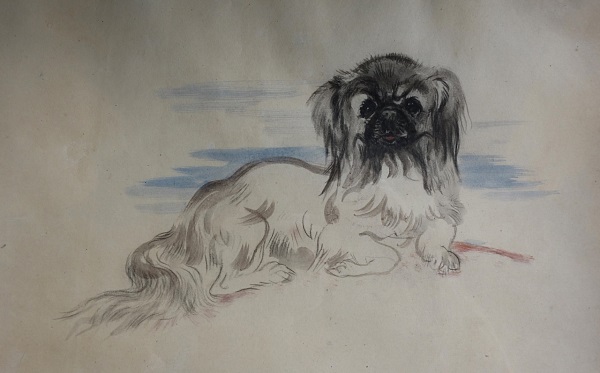 L.H. Jungnickel "sitzender Pekinese" Aqaurell auf Papier, 36x45 cm