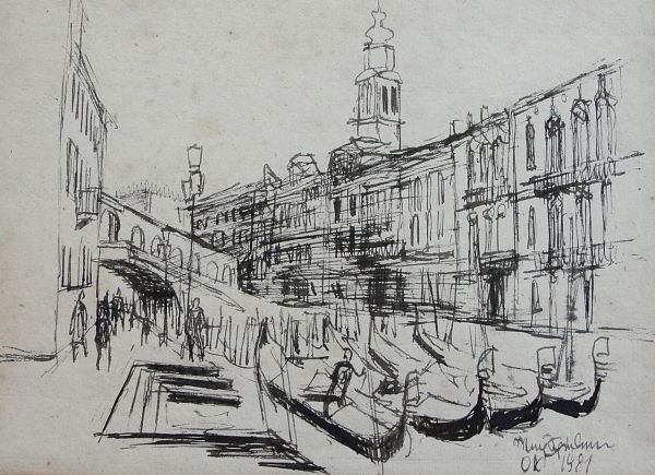 Max Spielmann "Canale Grande" 1981 Tuschezeichnung 22 x 30 cm