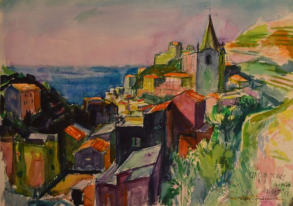 Max Spielmann "Cinque Terre - Rivamaggiore" 13. Okt. 63 Aquarell 44 x 63 cm