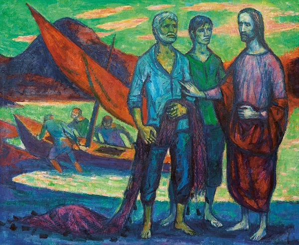 Max Spielmann "Die Fischer vom See Genezareth" Öl auf Holz 84 x 104 cm