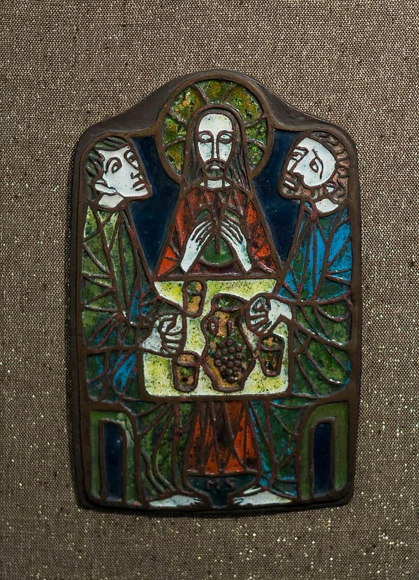 Max Spielmann "Jesus und die Jünger von Emmaus" Zellenemail 28 x 18 cm