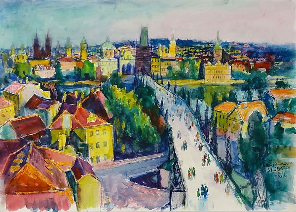 Max Spielmann "Prag" Aquarell 1979 47 x 66 cm