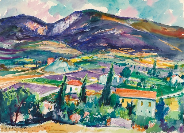 Max Spielmann "Provence Saint Auban sur Ouvez" 1968 Aquarell 48,5 x 66 cm