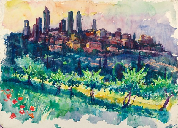 Max Spielmann "San Gimingnano" - Aquarell - 50 x 70 cm
