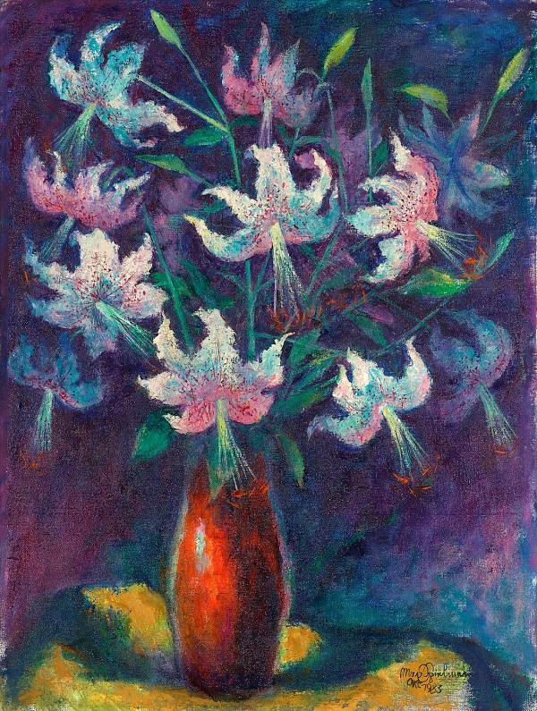 Max Spielmann "Stilleben mit Lilien" 1983 - Öl auf Leinwand - 80 x 60 cm