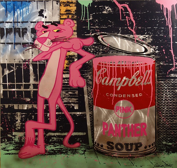 Michel Friess "Pink Panther Soup" Mischtechnik, 100 x 100 cm