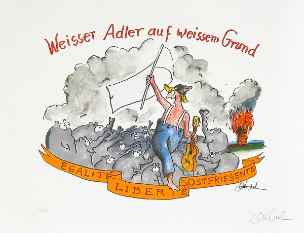 Otto Waalkes "Weißer Adler auf weißem Grund" Lithografie 43 x 53 cm