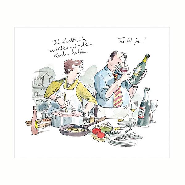 Peter Gaymann "Beim Kochen Helfen" Pigmentdruck auf Bütten - 35 x 35 cm